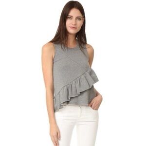 Carven Cotton Sleeveless Asymmetric Gray Ruffle Trim French Terry Top Size M
